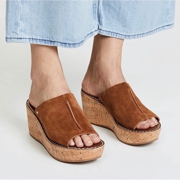 SAM EDELMAN Ranger Cork Wedge Brown Platform Open Toe Sandals sz 8.5 - Picture 1 of 11